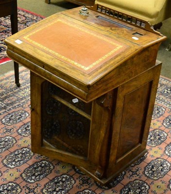 Lot 1266 - An inlaid walnut davenport with birds eye maple interior