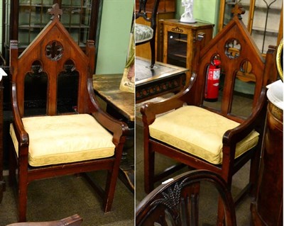 Lot 1270 - A pair of Gothic open armchairs in the manner of Pugin