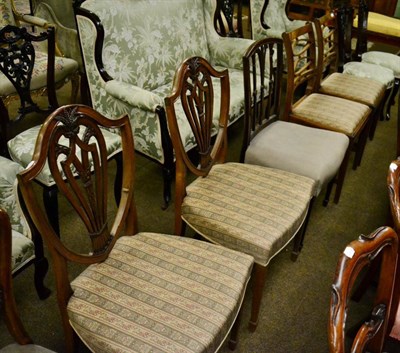 Lot 1282 - A pair of shield back dining chairs; a pair of Sheraton style dining chairs and a single...