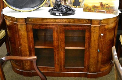 Lot 1284 - A marble topped inlaid walnut credenza