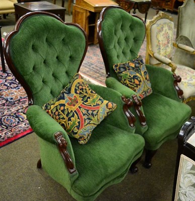 Lot 1289 - A pair of green upholstered Victorian style armchairs