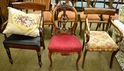 Lot 1294 - A 19th century mahogany framed armchair with scroll arms, a Victorian dining chair and another open