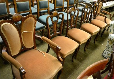 Lot 1295 - A set of six inlaid mahogany dining chairs including two carvers