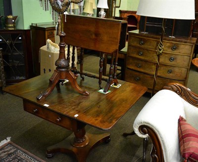 Lot 1309 - A mahogany tripod standard lamp and a Victorian mahogany drop leaf pedestal table