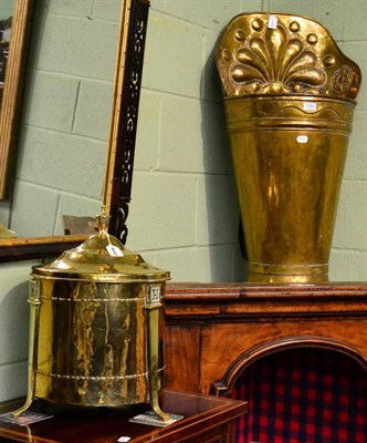 Lot 1381 - A Victorian brass umbrella stand together with a brass coal bucket