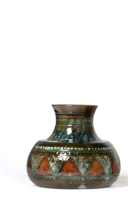 Lot 4 - Christopher Dresser for Linthorpe Pottery: A Vase, shape No.108, decorated with a repeating...