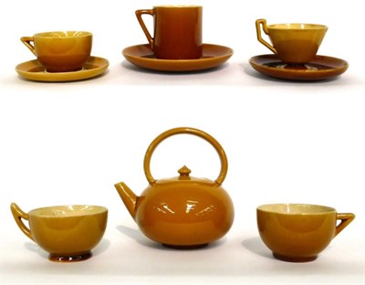 Lot 28 - A Linthorpe Pottery Tea Kettle, shape No.1056, mustard glaze, impressed LINTHORPE 1056, 13.5cm; and