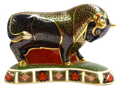 Lot 56 - A Royal Crown Derby Imari paperweight, Bull with silver stopper