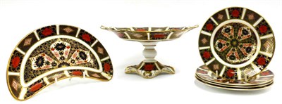 Lot 63 - A Royal Crown Derby Imari footed dish, together with a set of four small Royal Crown Derby...