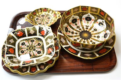 Lot 66 - A group of Royal Crown Derby Imari wares including octagonal bowl, a set of three wavy rimmed...