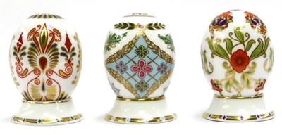 Lot 83 - Three Royal Crown Derby Imari paperweights, Eggs of the World: Russia; Greece and Italy, each...