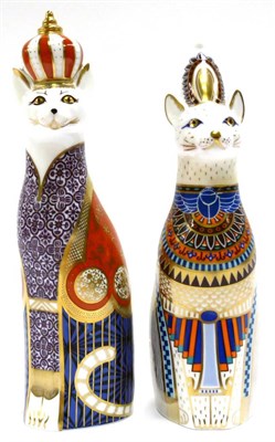 Lot 85 - Two Royal Crown Derby Imari paperweights, Royal cats Abyssinian and Royal Cats Egyptian, no...