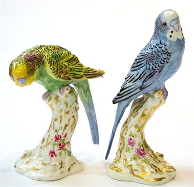 Lot 90 - Two Royal Worcester bone china figures of Budgerigars