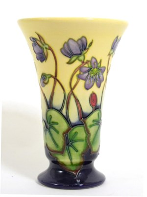 Lot 100 - A modern Moorcroft Hepatica pattern vase, designed by Emma Bosson, 15.5cm (boxed)