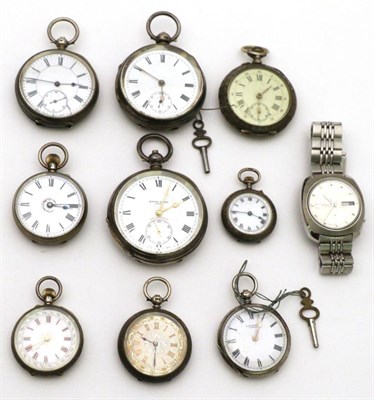 Lot 111 - Two pocket watches, seven other pocket watches and a Seiko automatic wristwatch