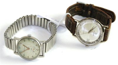 Lot 148 - A steel wristwatch signed Jaeger LeCoultre and a chrome plated wristwatch signed Gandino