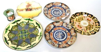 Lot 178 - Two Doulton plates, Doulton ashtray, two Japanese plates and an Imari plate