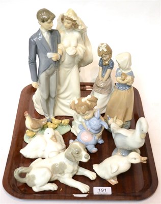 Lot 191 - Nine various Nao figures including married couple; young girl with rabbit etc (9)