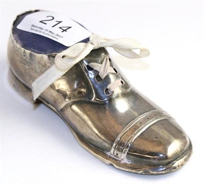 Lot 214 - A silver shoe pin cushion, Chester hallmark