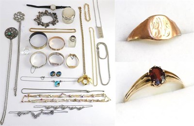 Lot 228 - A Michaela Fry bangle, a 9ct gold chain, two rings and costume jewellery including charm...