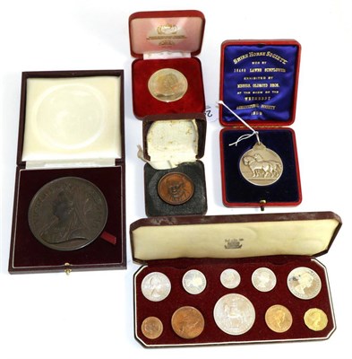 Lot 241 - 1953 cased coin proof set, Shire Horse society silver medal, original case and three other...