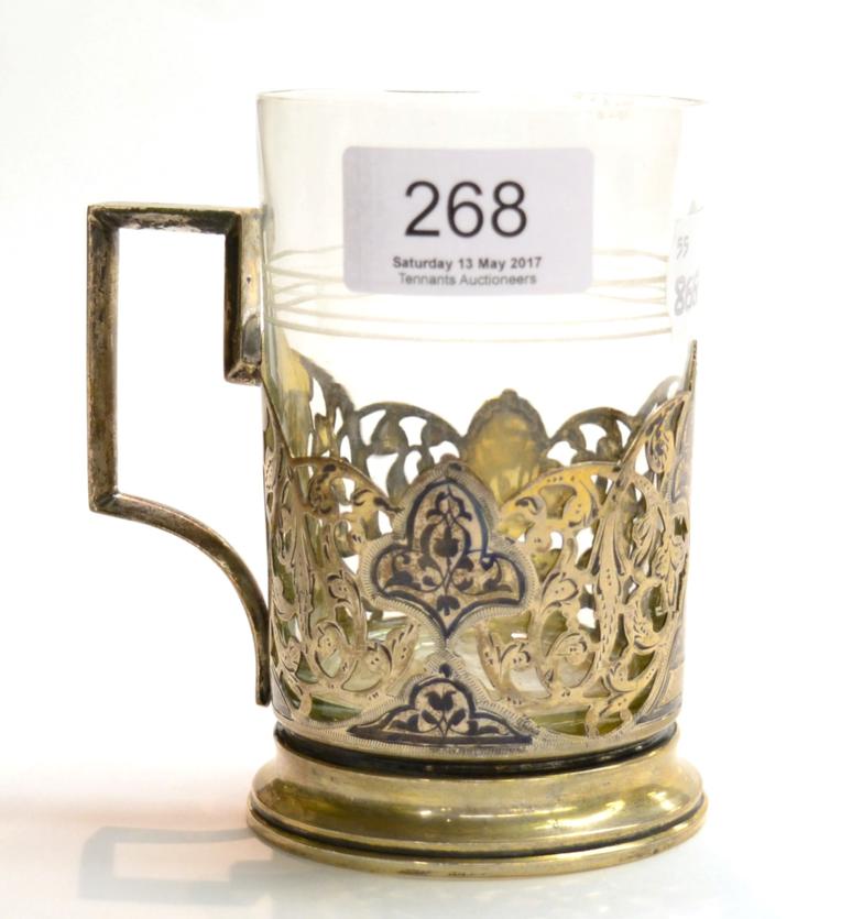 Lot 268 - A Russian silver and niello cup holder