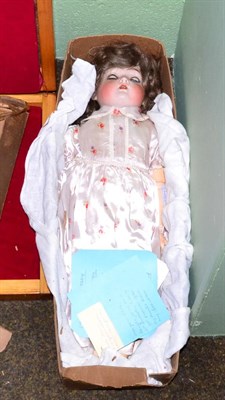 Lot 299 - K & R Simon and Halbig 403 bisque socket head walking doll, with brown wig, sleeping blue eyes,...