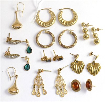 Lot 317 - Ten various pairs of earrings, including a pair of amber studs