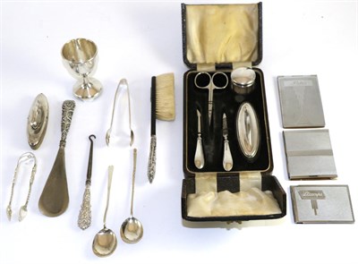 Lot 336 - Small quantity of silver and plate, various dates and makers including cased manicure set, together