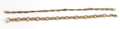 Lot 339 - A 9ct gold rope chain bracelet and a 9ct gold fancy link bracelet (2)