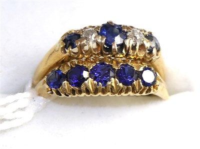 Lot 356 - An 18ct gold diamond and sapphire ring, finger size N1/2 and a blue stone ring, finger size P (2)