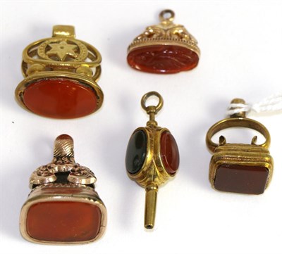 Lot 376 - Five various hardstone fobs