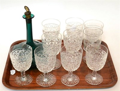 Lot 409 - A set of large wine glasses and a green decanter