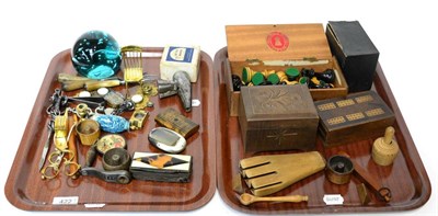 Lot 422 - A group of miscellaneous items including a Staunton chess set, treen, 19th century brass bell...