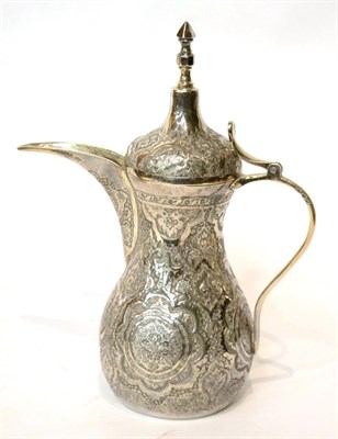 Lot 431 - Turkish white metal coffee pot, bears marks