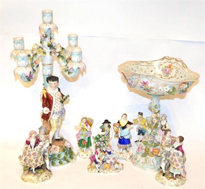 Lot 440 - A collection of German porcelain figures, 19/20th century in date comprising a figural...