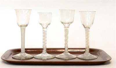 Lot 442 - Four 18th century air twist stem glasses