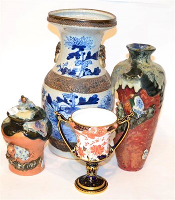 Lot 455 - Three 20th century Chinese vases including a crackle glazed blue and white example together...