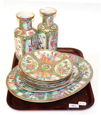 Lot 461 - A small group of 19th century and later Canton famille rose plates, vases and dishes