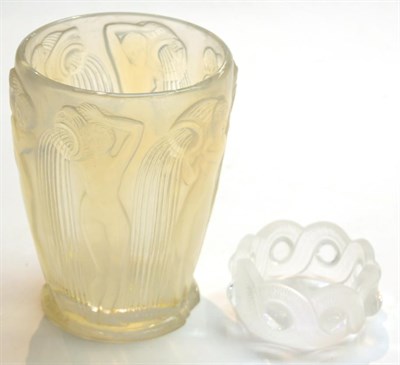 Lot 484 - A Lalique glass 'Danaides' pattern vase (a.f.) together with a modern Lalique dish (2)