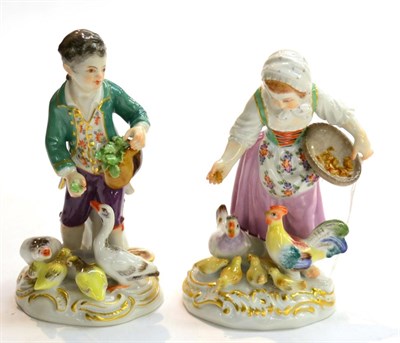 Lot 485 - A pair of Meissen figures with chickens