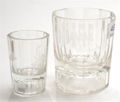 Lot 493 - An etched glass tumbler and an etched glass liqueur