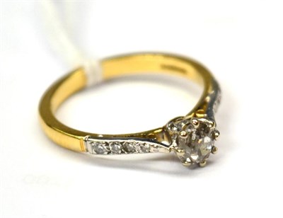 Lot 577 - An 18ct gold diamond solitaire ring, 0.25 carat approximately, with diamond set shoulders,...