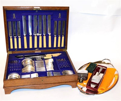 Lot 600 - Oak cased silver plated six setting canteen of cutlery retailed by Barraclough & Sons Ltd.,...