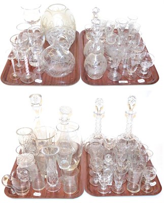 Lot 601 - Four trays of assorted 19th century and later glass including decanters, liqueurs, etched...