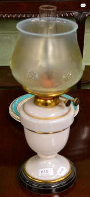 Lot 610 - A Victorian opaque glass oil lamp