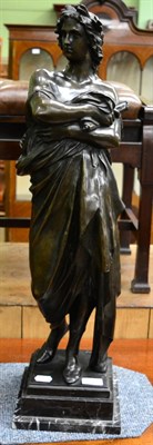 Lot 616 - After Aime Jules Dalou, a bronze figure of classical athlete standing wearing a laurel wreath...