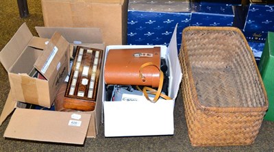 Lot 626 - A collection of cameras, binoculars, microscope, cribbage board and other items (qty)