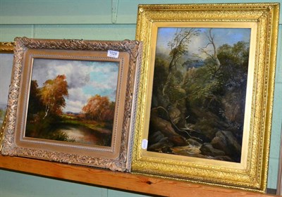 Lot 1028 - Follower of Edmund Gill, River landscape, oil on board, together with a further indistinctly signed