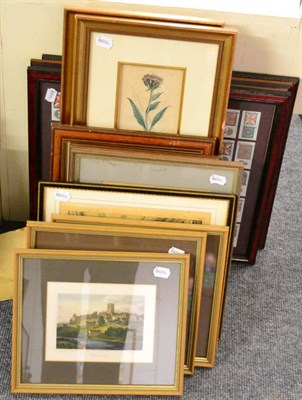 Lot 1043 - A group including three framed sets of cigarette cards, four framed botanical coloured...